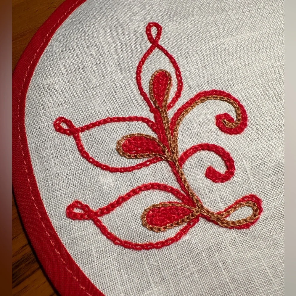Y2K Traditional Russian Embroidered Linen Centerpiece With 6 Round Napkins ~NWT